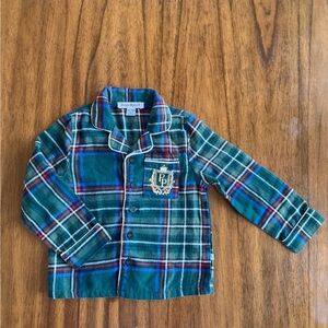 Posh Peanut Green & Blue Plaid Button-Up Top embroidered logo